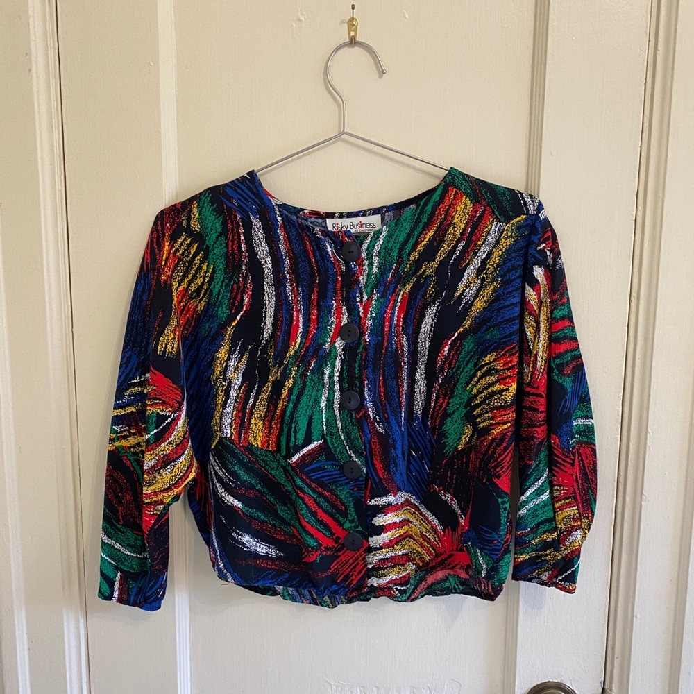 Risky Business, 80s button up crop top, small